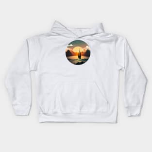 riding a boat to the adventure Kids Hoodie